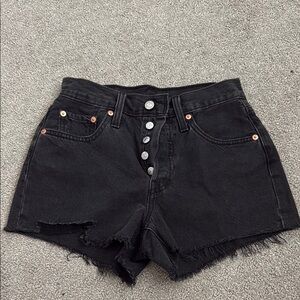 Levi's Black High-Waisted Jean Shorts Distressed Hem